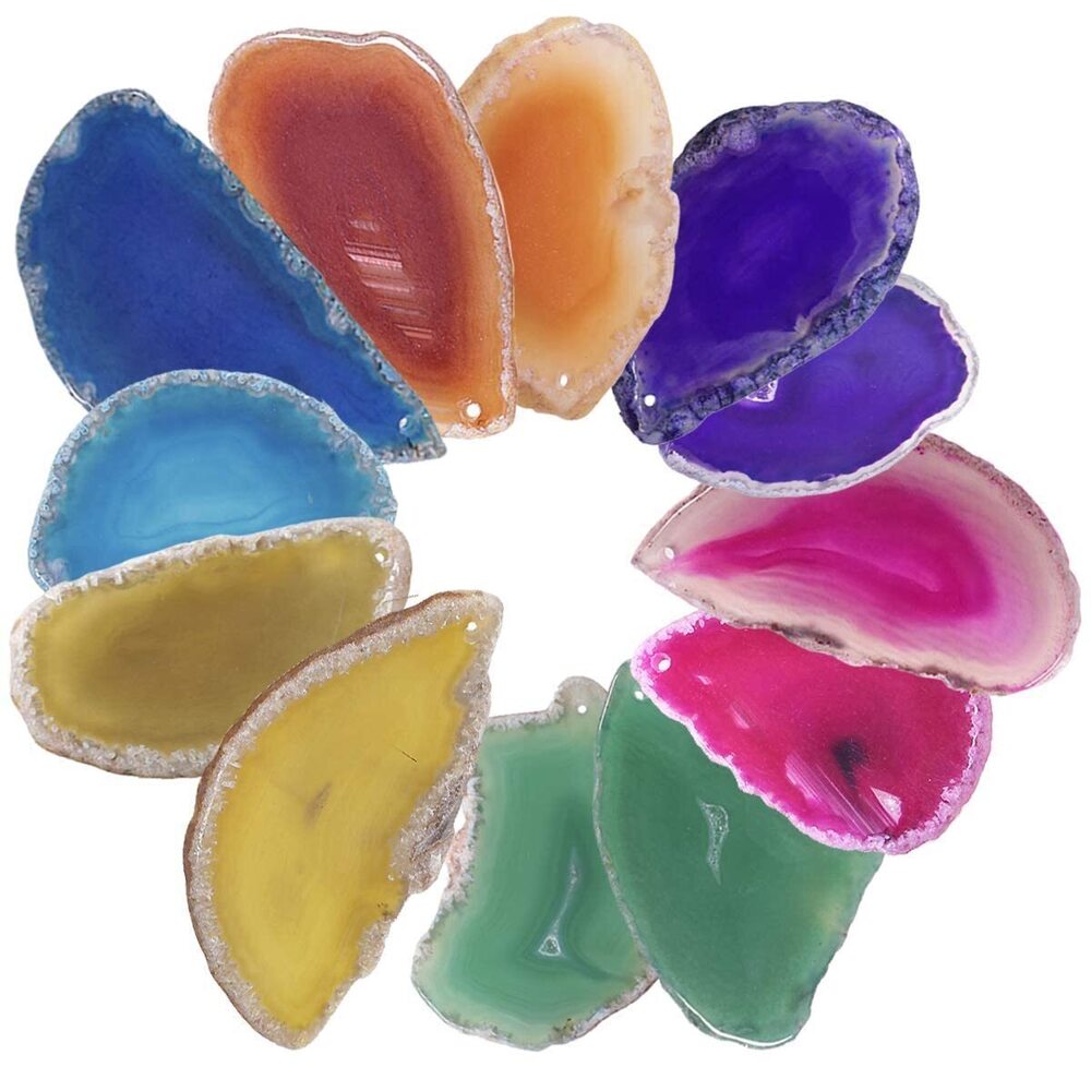 7615 Pack of 12 Top Drilled Polished Agate Slices Irregular Shape Agate